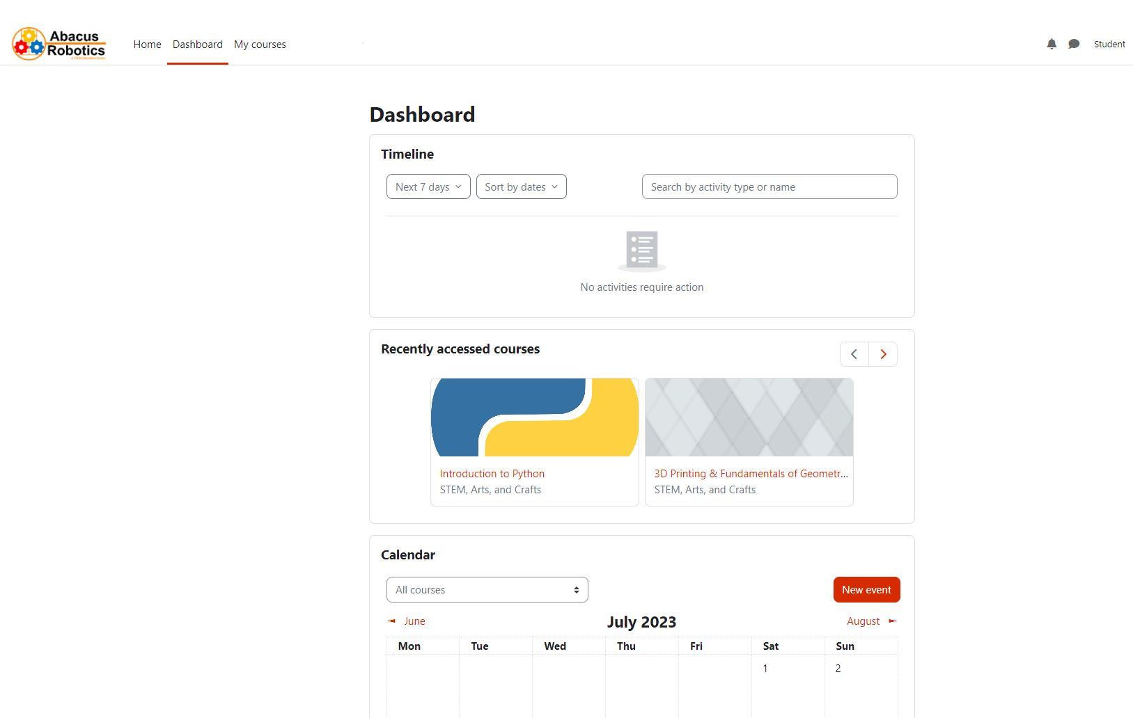 Course Dashboard at Steam.rocks